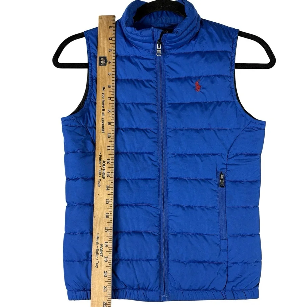 Polo Ralph Lauren Puffer Vest Jacket Boys 7 Blue Red Pony Logo Full Zip Quilted